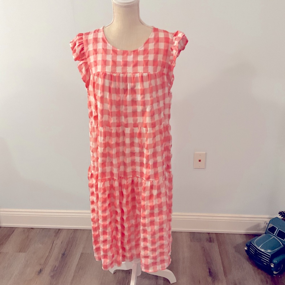 Entra peach, and white lined dress